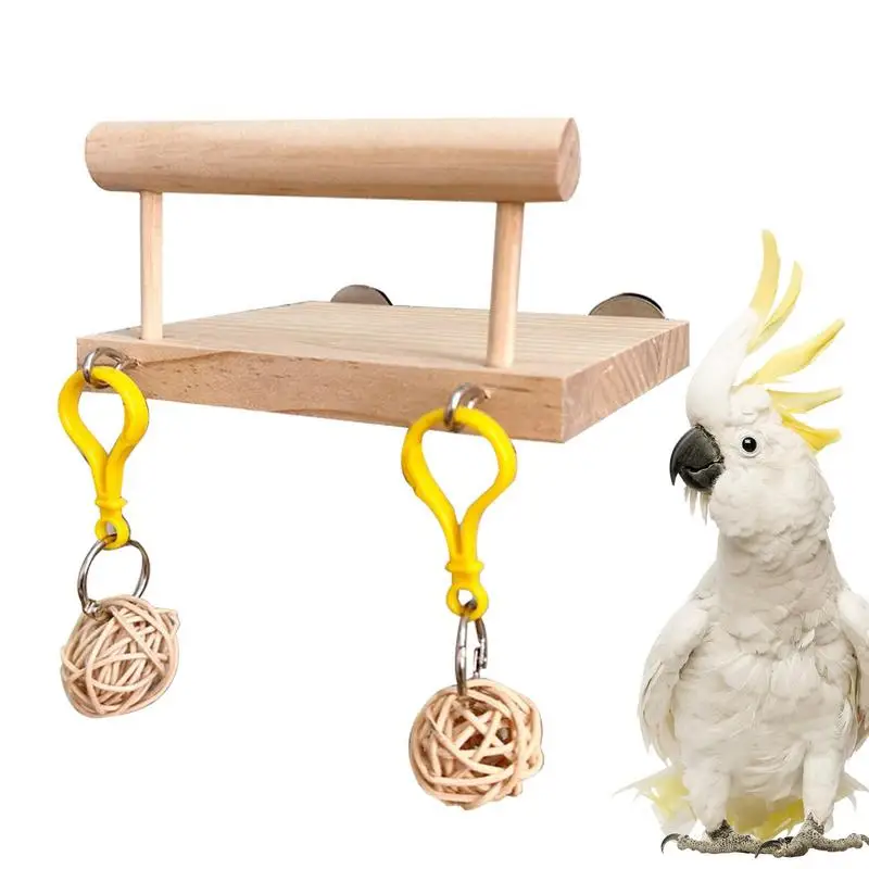 

Bird Perch Stand Platform With Toys Natural Durable Wood Large Bird Cage Accessories For Parakeets Lovebirds Finches Cockatiels