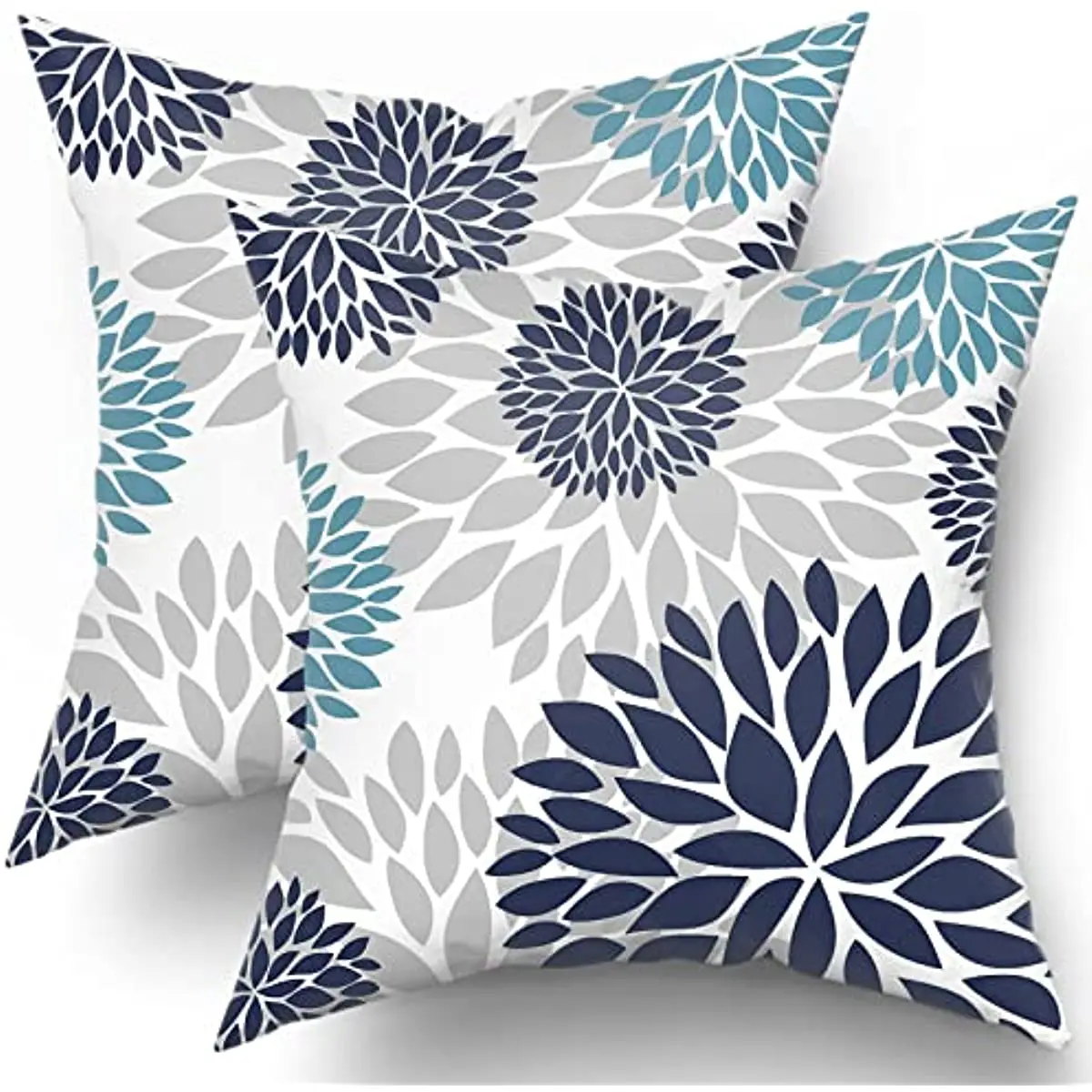 

Purplish Aqua Dahlia Flower Pillow Cushion Cases, Teal Grey Floral Decor Throw Pillows Cover Gifts for Bed Couch Sofa,Set of 2