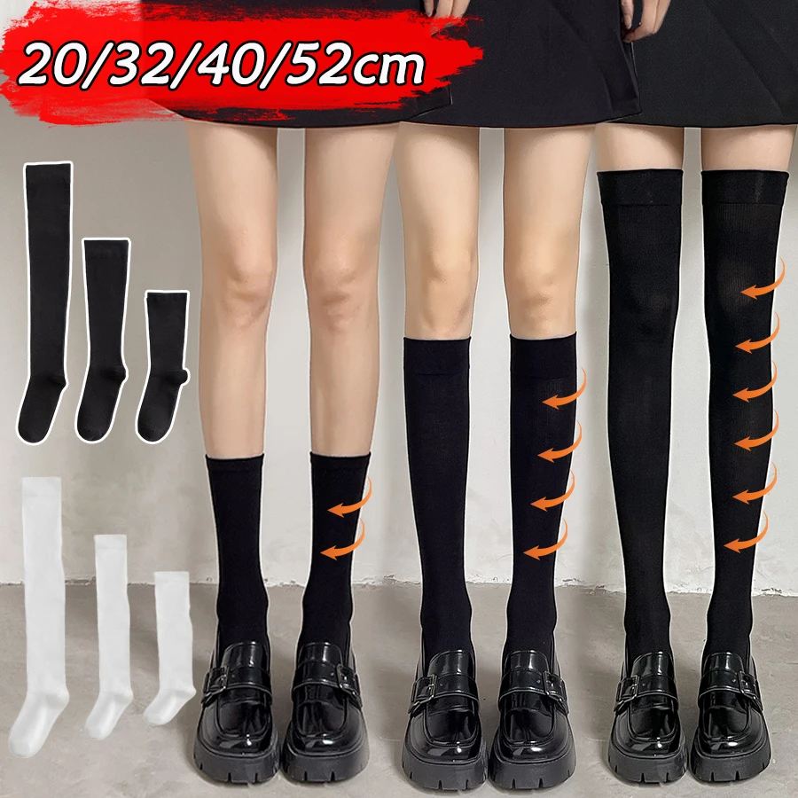 

4Size Sexy Black White Soild Color Long Socks Women Over Knee Thigh High Over The Knee Stockings Lolita Ladies Girls Knee Socks