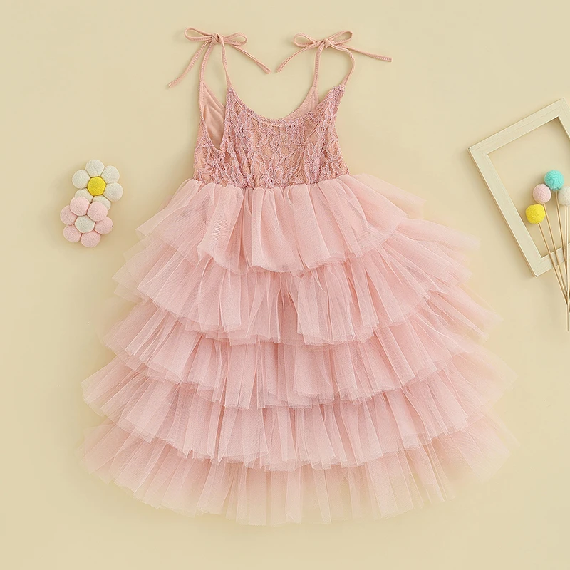 

Toddler Girl Dresses Baby Girls Sleeveless Lace Tulle Princess Dresses Sweet Layered Cake Dress Photography Outfit 2-7T