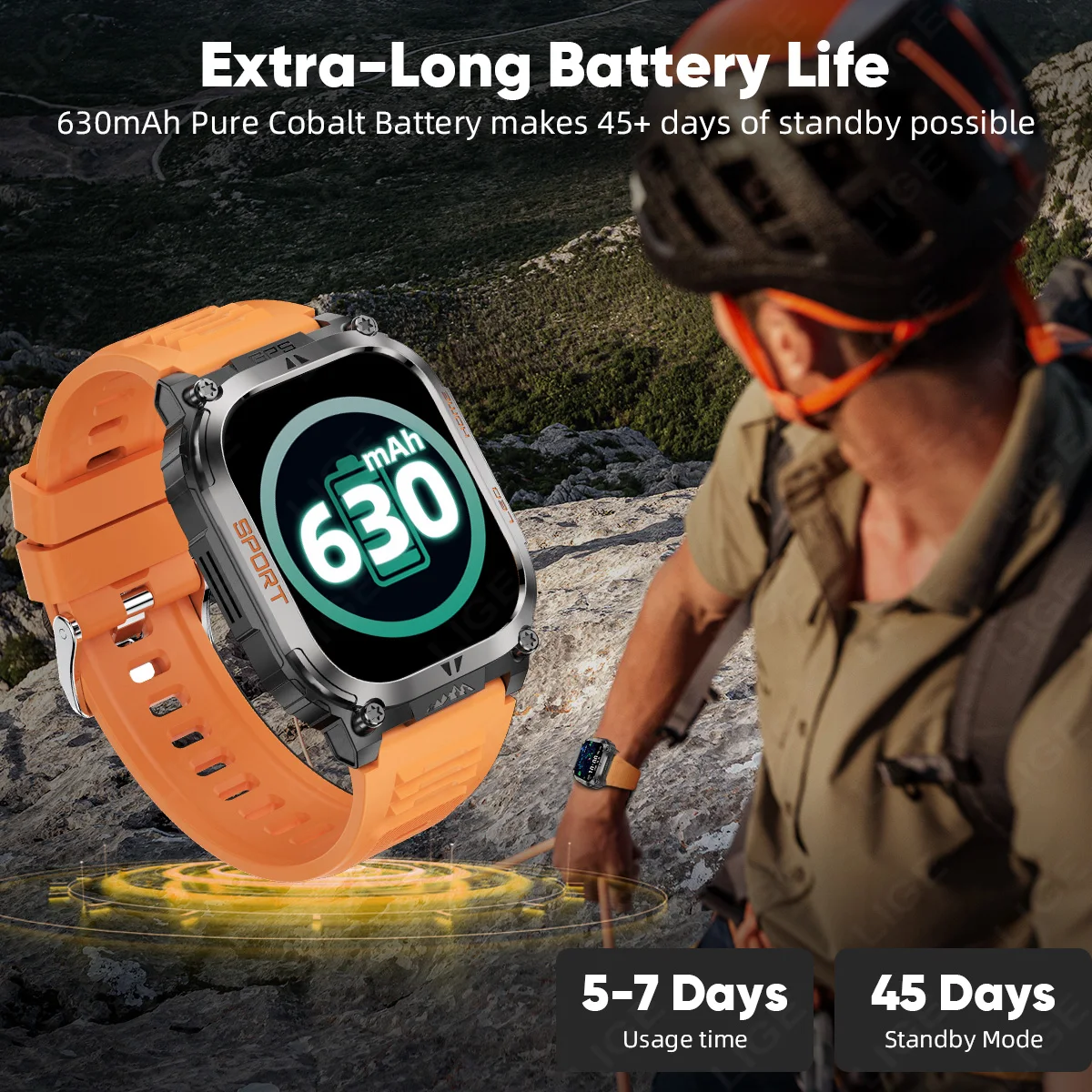 LIGE GPS Compass Smart Watch With Flashlight 630mAh 2.01" Large Screen Heart Rate Bluetooth Call Waterproof Men Smartwatch 2025