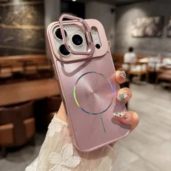 Luxury Bling Glitter Laser Magnetic Phone Case with Lens Frame Holder - iPhone 12 Pro Max (Pink)
