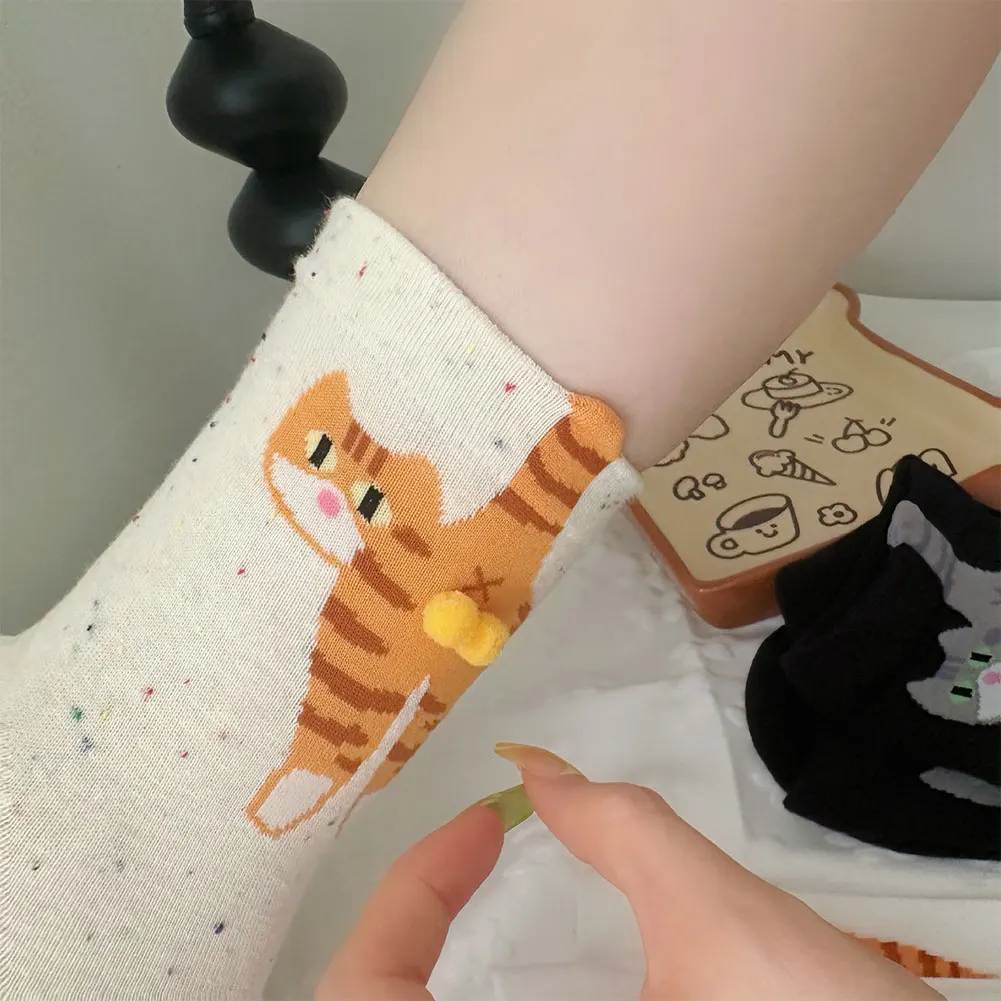 Cute Cat Socks Breathable Cartoon Animal Socks Cat Middle Tube Socks Novelty Gifts for Cat Lovers