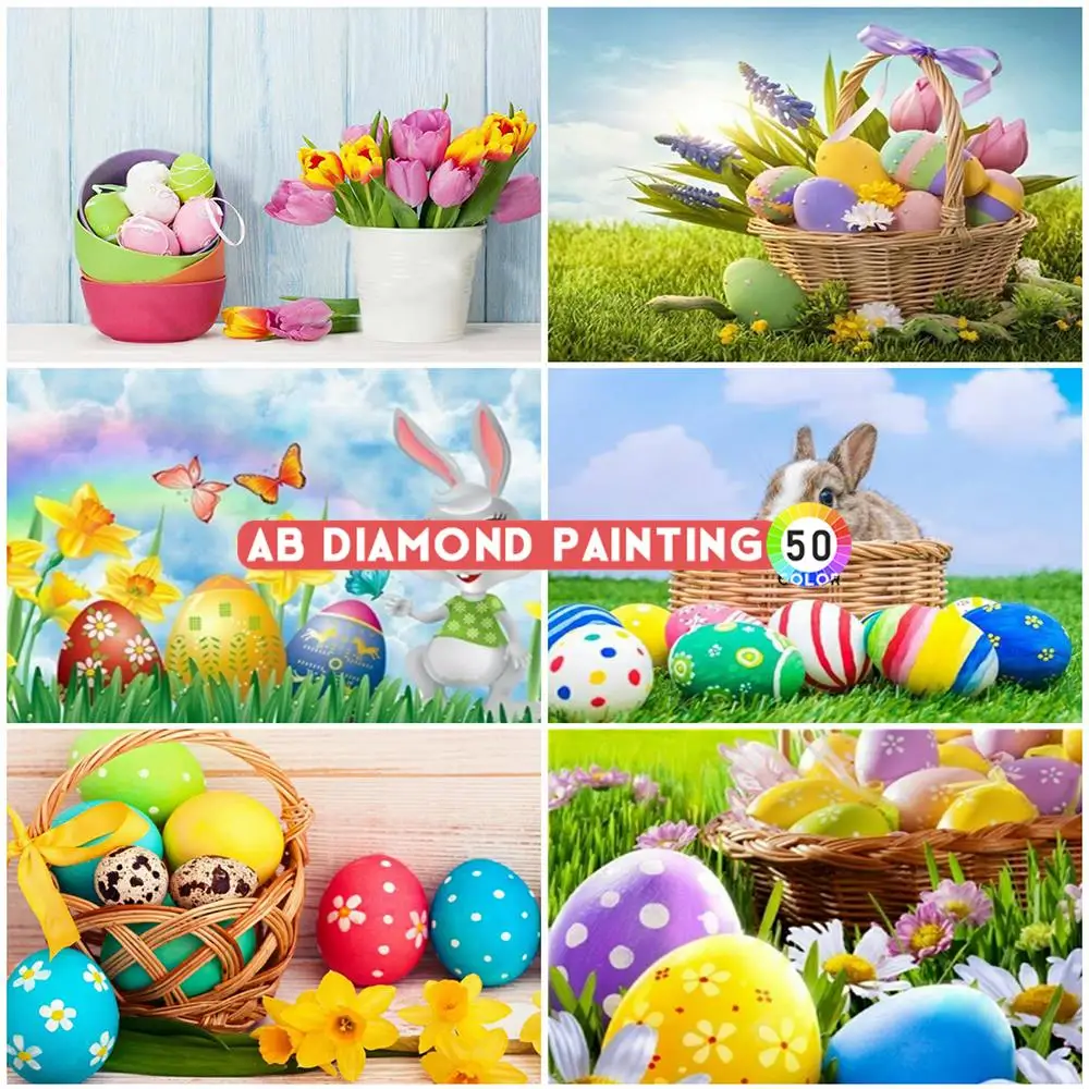 

Алмазная живопись AB 5D, вышивка, ландшафт, искусственные яйца, мозаика, кролик, вышивка крестиком, рукоделие, полные наклейки на стену