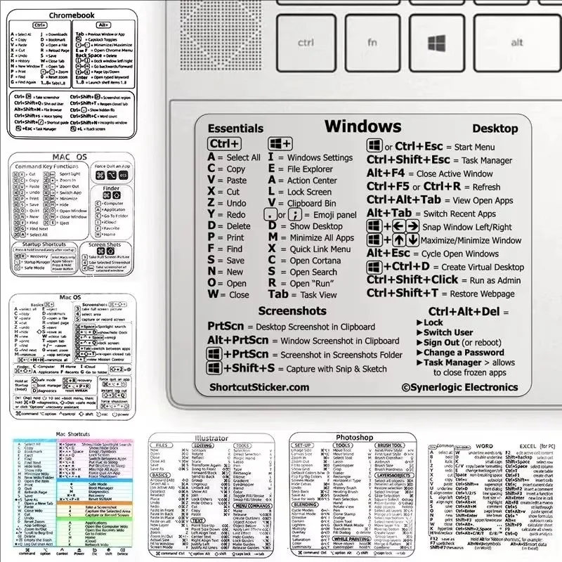 Reference Keyboard Shortcut Sticker Adhesive for PC Laptop Desktop for Apple Mac Chromebook Window Photoshop for keyboard stickers,shortcut stickers