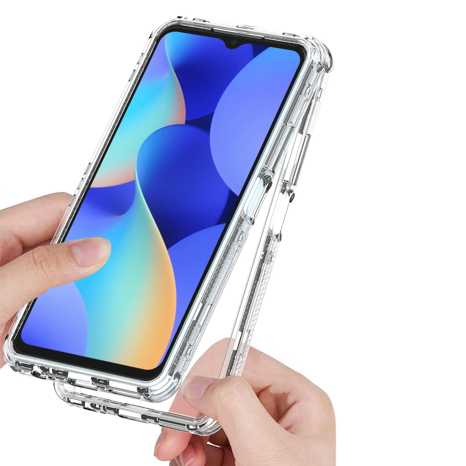 Rugged Armor Shockproof Phone Case with Hard Plastic Frame and Transparent TPU Back Cover