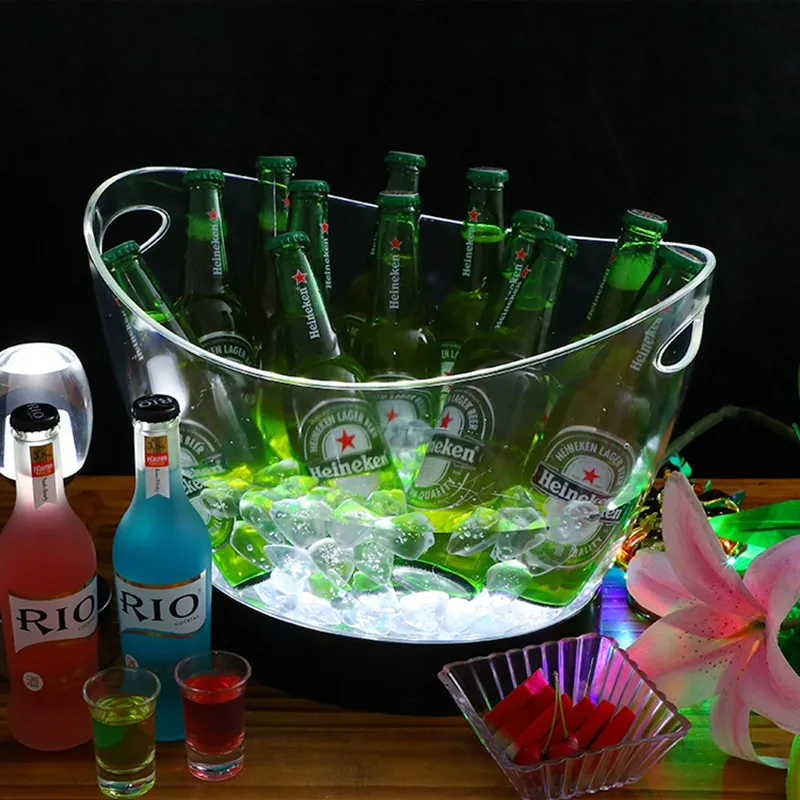 4L Transparent Colorful LED Light Gradient Ice Bucket Bar Wine Trough Water Entertainment Stand Holder Glass Wine Bottle