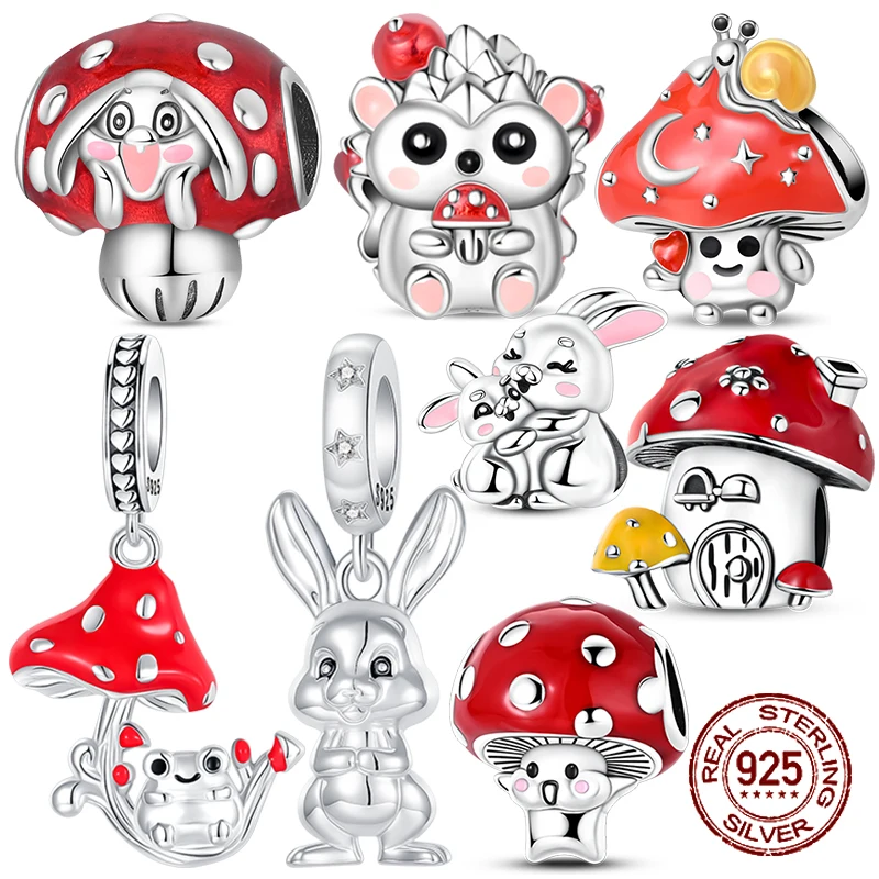  귀여운 동물 & 버섯 참 장식 토끼 고슴도치 & 개구리 비즈 팔찌용 참 장식, 여..
