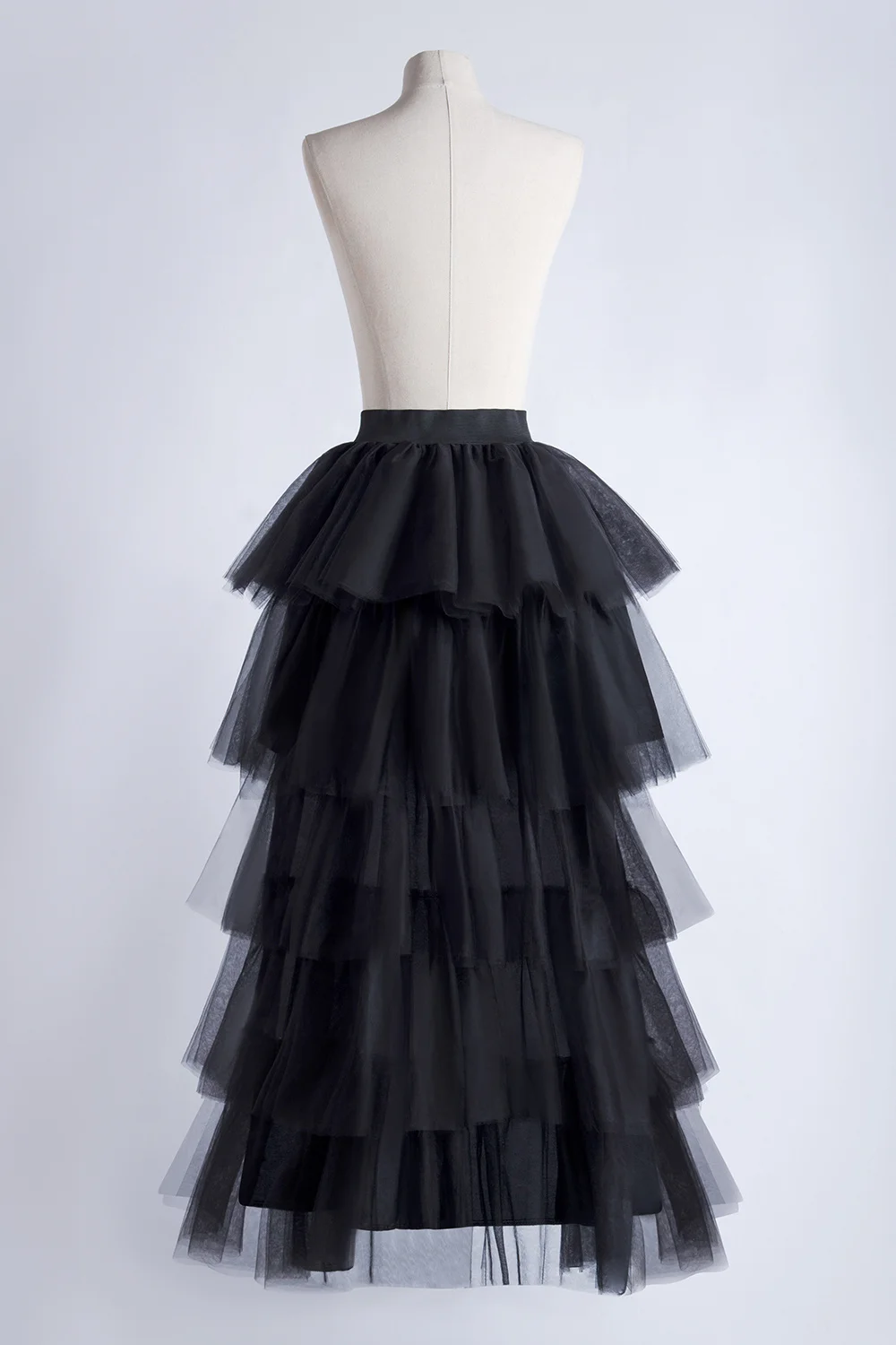 MisShow High Low Mesh Net Costume Party Prom Pleated Dress Long Gothic Hi-Lo Tulle Tutu Punk Layered Ruffles Tiered Skirt Women