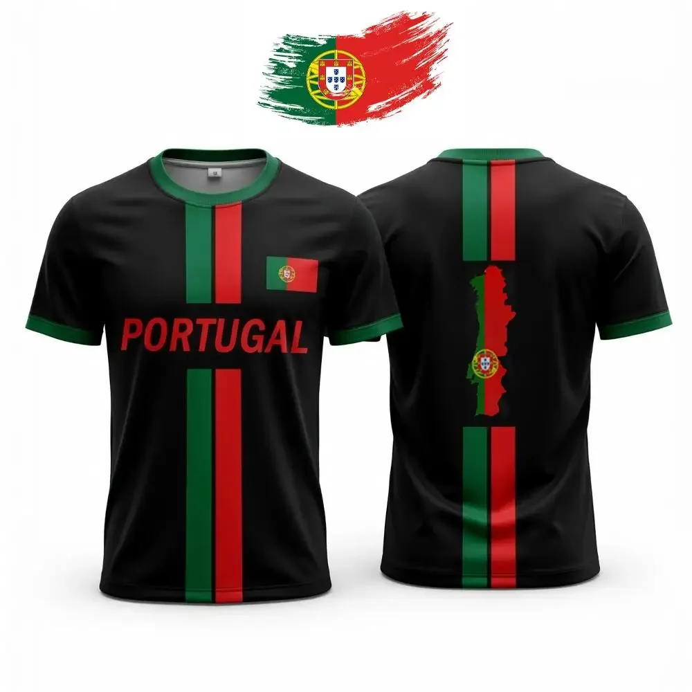 Portugal Flag 3D Printed Jersey Summer Outdoor Breathable Short-sleeved Footbal…