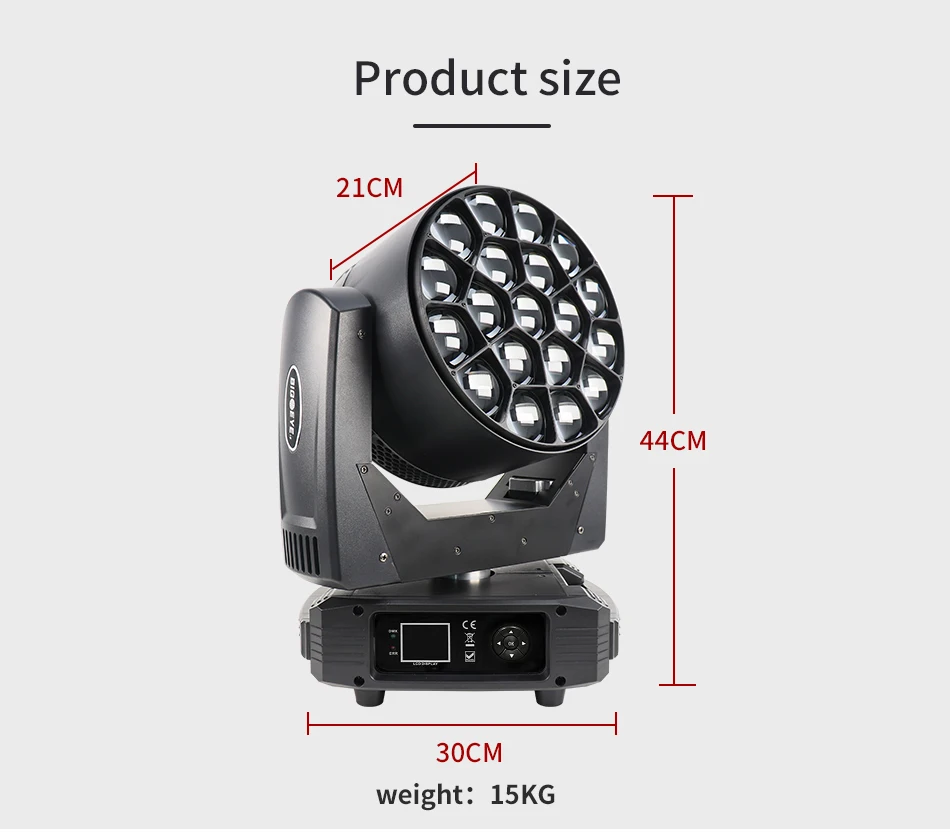 LED DMX Movingheads 19x25w RGBW 4in1 BEE EyE LED Beam Wash Zoom Moving Head Club Concert Bar Licht – Detail 5