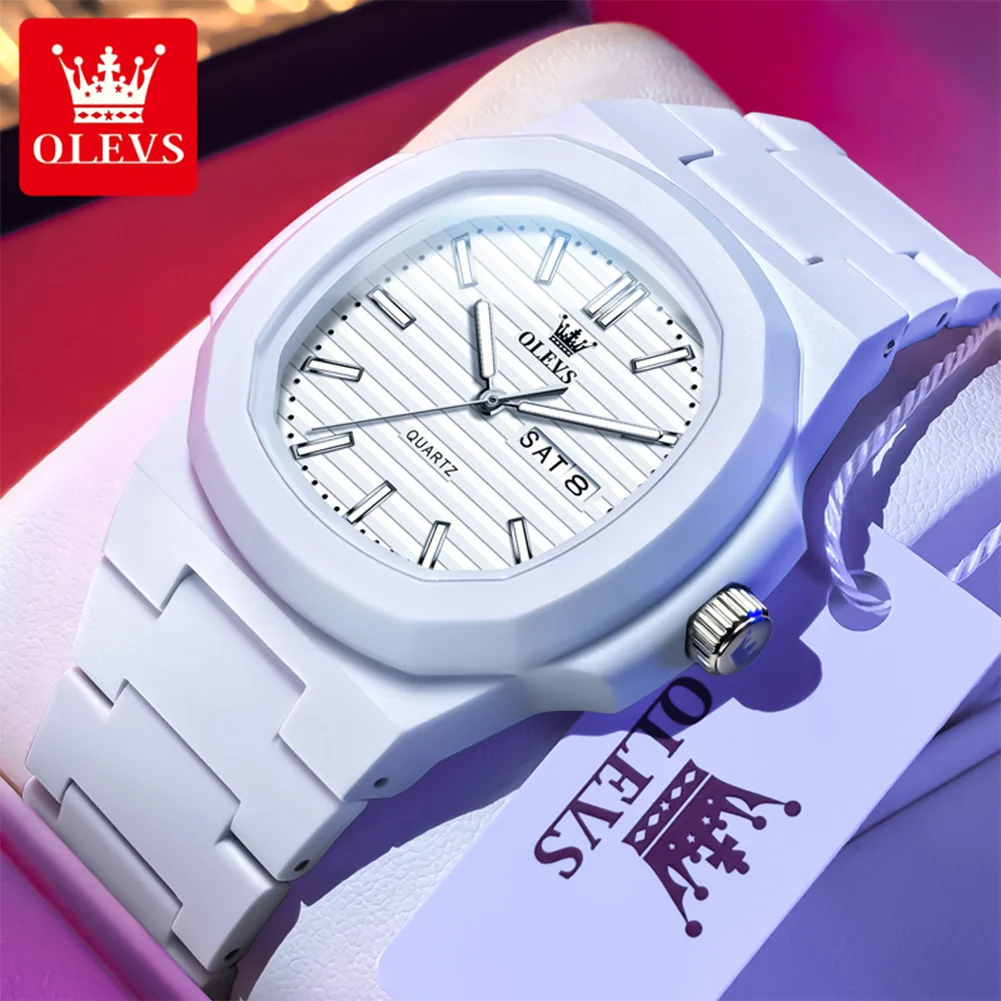 OLEVS Luxury Man Wristwatch Waterproof Date Luminous Watch for Men White Resin Men's Quartz Watches reloj hombre 2