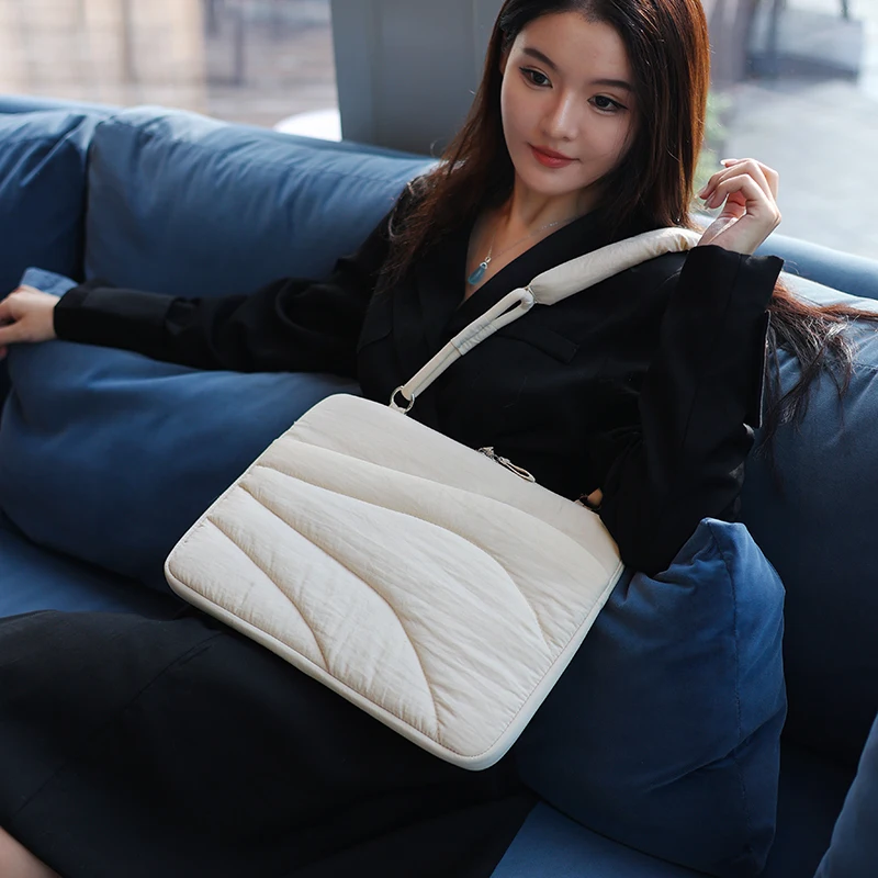 Ultra-Thin Shockproof Laptop Sleeve and Shoulder Bag in Puffy Design