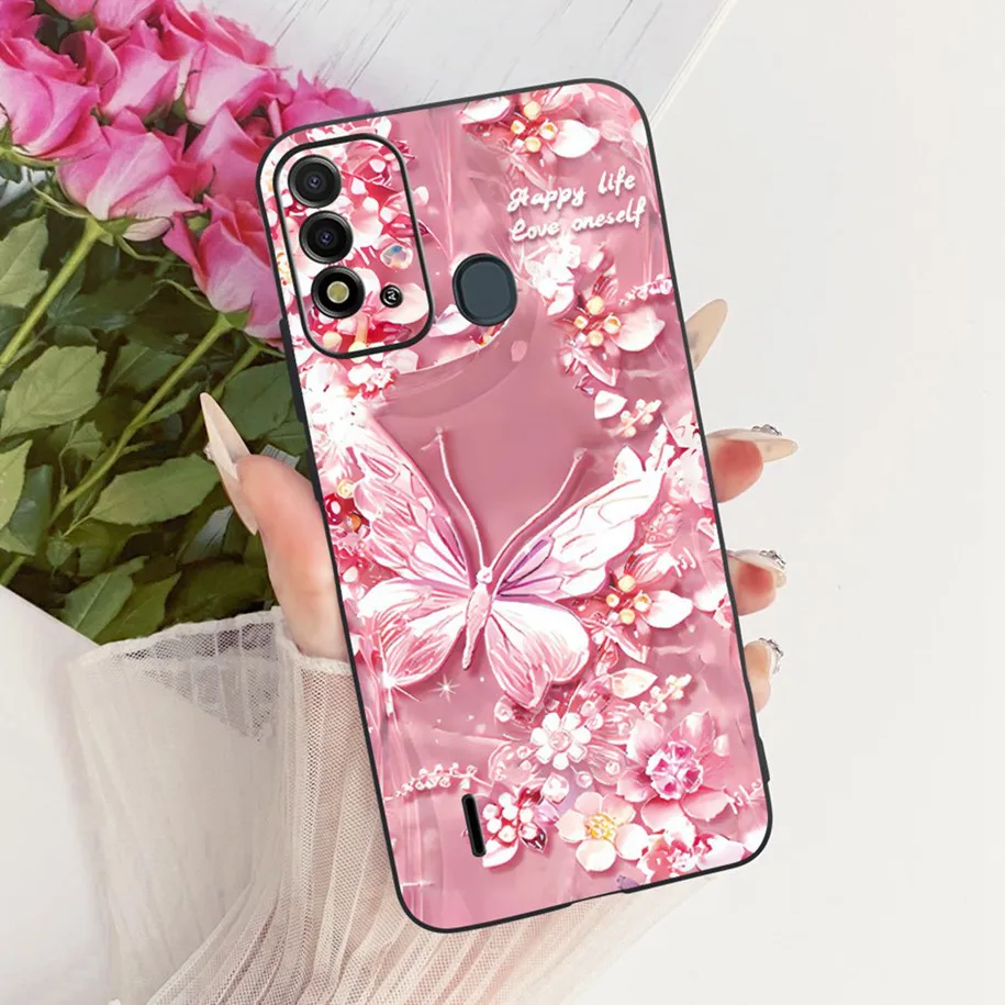 Elegant Flower & Butterfly Soft Black Silicone Phone Case