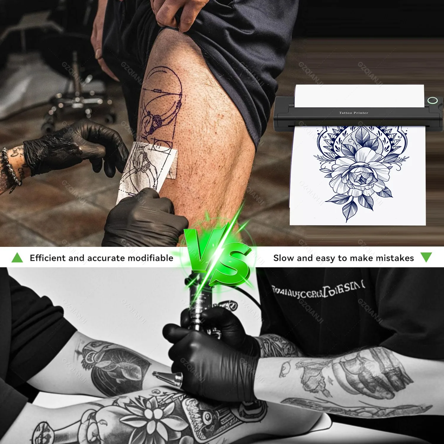 GZQIANJI GZTP04 Wireless Tattoo Transfer Stencil Printer Thermal Tattoo Bluetooth Print Machine with 5pcs Free Transfer Paper