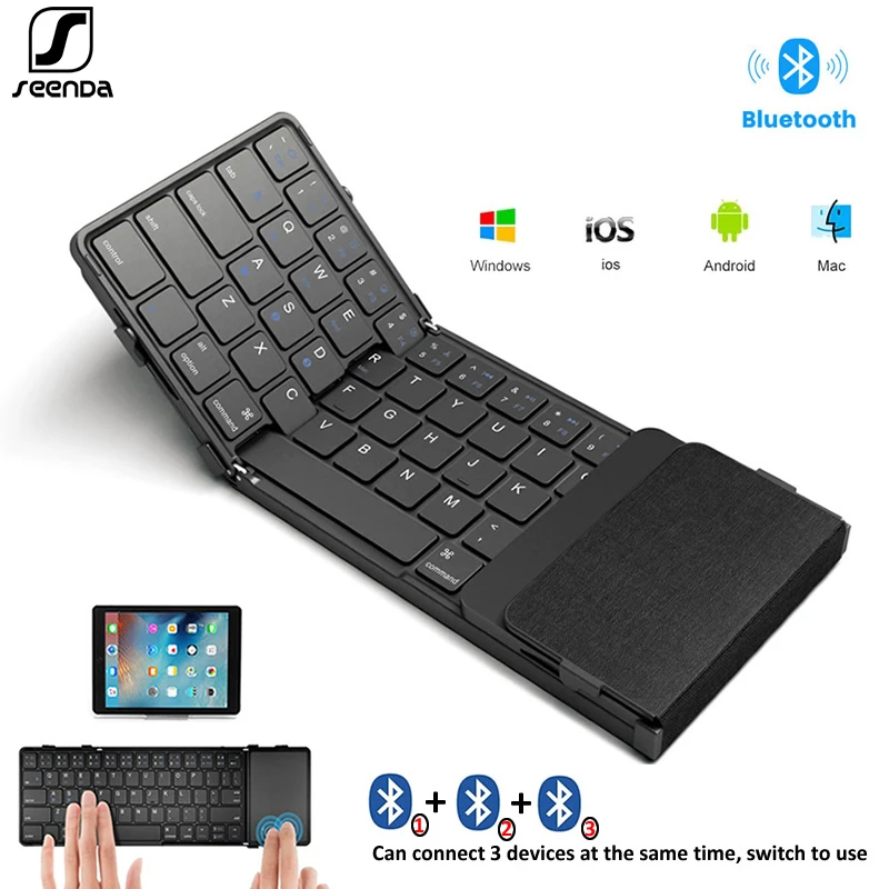 SeenDaTriFoldingWirelessKeyboardwithTouchpadRechargeableMiniKeyboardFoldableKeyboard