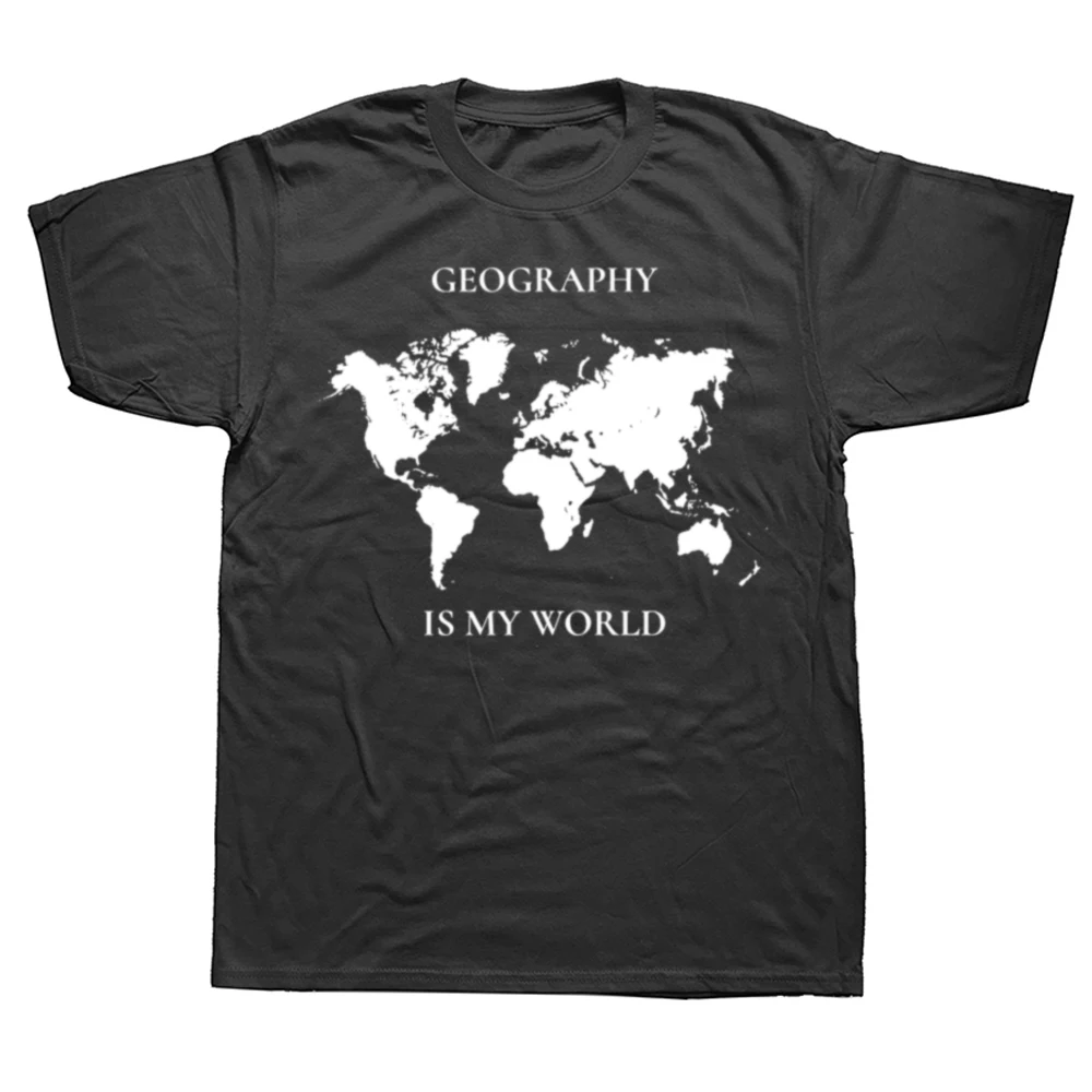 Neue lustige Geographie-Lehrer-Grafikdruck-Tops für Herren, übergroßes T-Shirt, Hip-Hop-Kurzarm-T-Shirt „Geography Is My World“.