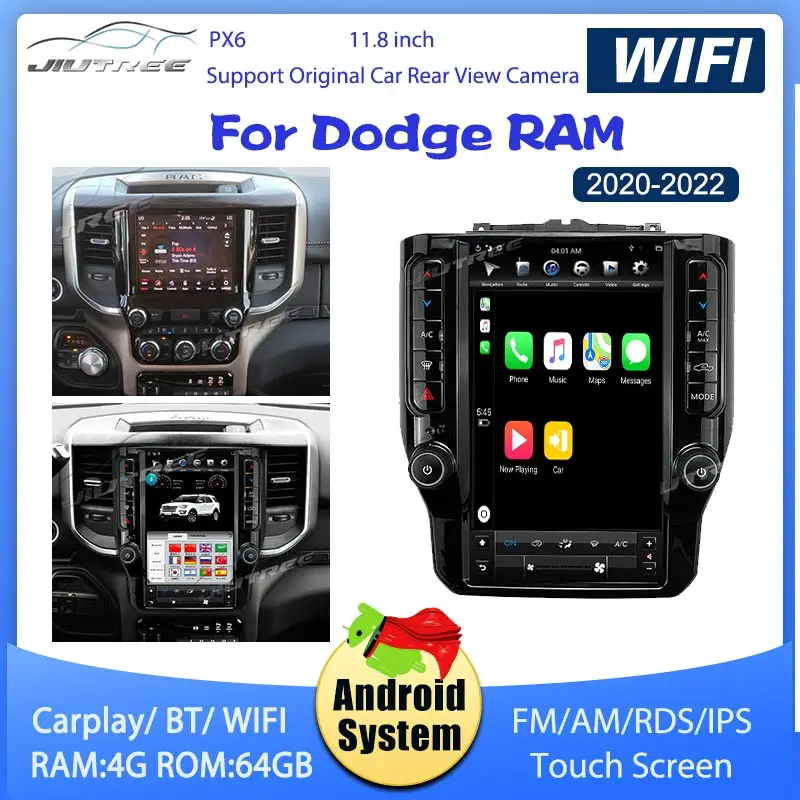 

11.8 " Tesla Sreen PX6 For Dodge RAM 2020-2022 Car Radio Android Car multimedia player Head unit android Auto carplay