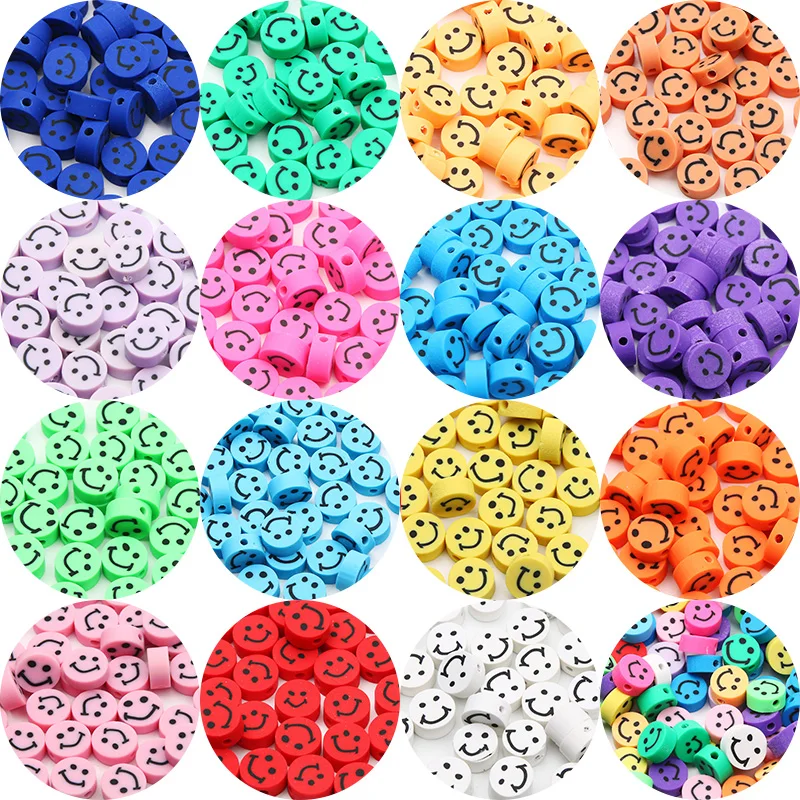 20/50/100 stücke Mixed Lächeln Gesicht Polymer Clay Perlen Runde Ton Spacer Perlen Für Schmuck Machen Diy Armband handgemachte Accessoires – Detail 3