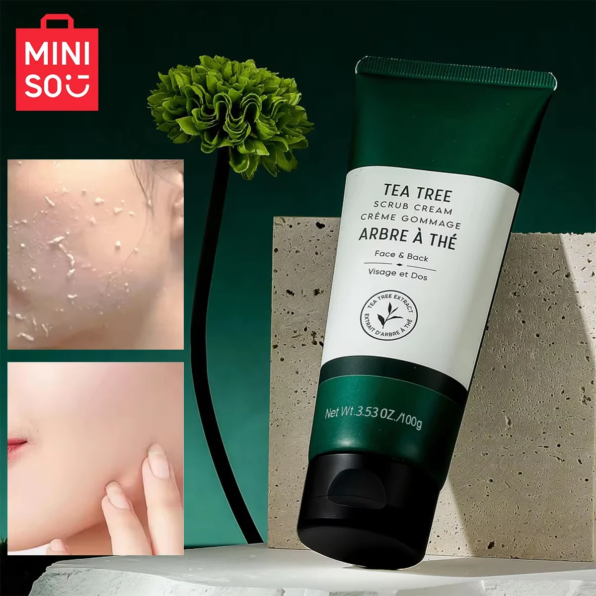 קרם פנים לטיפוח העור MINISO Tea Tree Exfoliating Exfoliate Peeling Gel Face Scrub לחות מזינה תיקונים קרם פנים טיפוח עור