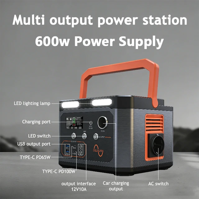 Station d'alimentation portable 600W, batterie 330Wh (1200W de pointe), générateur solaire à sortie AC pour le camping, les camping-cars, les situations d'urgence et les générateurs domestiques 1