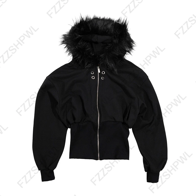 Y2K Fur Hood Zip Up Hoodie Women/Unisex Goth Streetwear Jacket | eBay