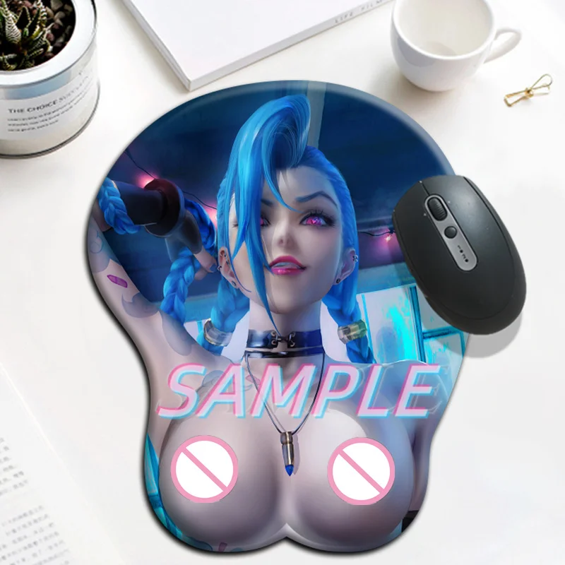 

Sexy 3D Breast Mouse Pad League of Legends Jinx Big Gaming Anime Silicone Gel Cute Manga Pad with Wrist Oppai Large Table Mat