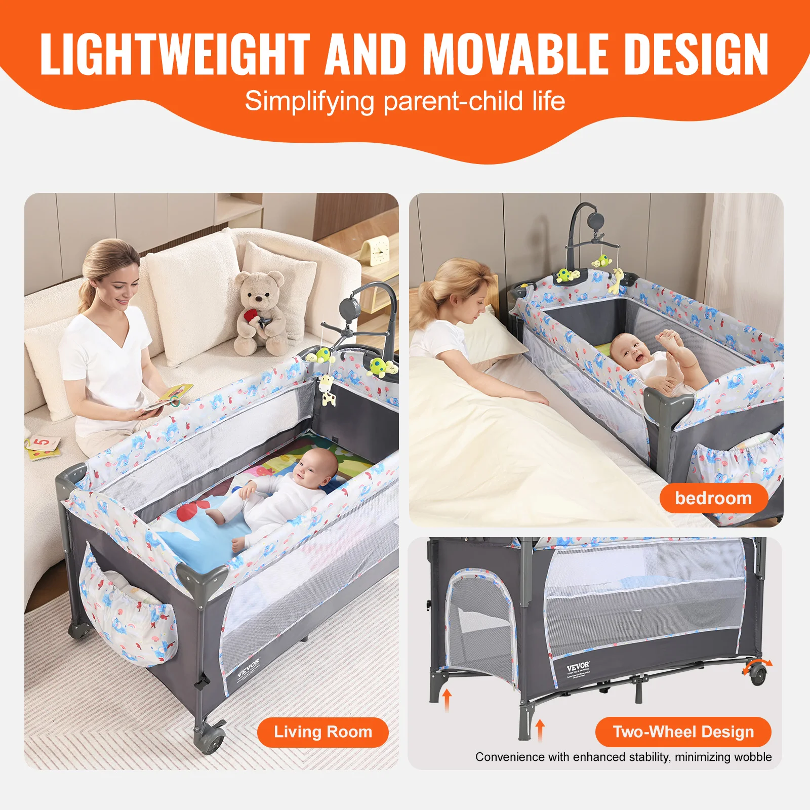 Baby Bassinet 77 pounds Load Capacity Easy to Fold Portable Bedside Sleeper Storage Basket Wheels baby bassinet