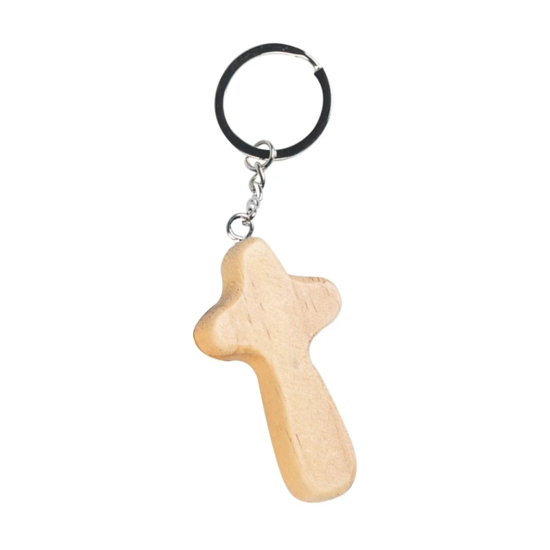 Portachiavi In Legno Di Noce A Forma Di Croce, Con Scritta "Faith Embraces Cross", Regalo Religioso Di Conforto, 5x2,5 Cm