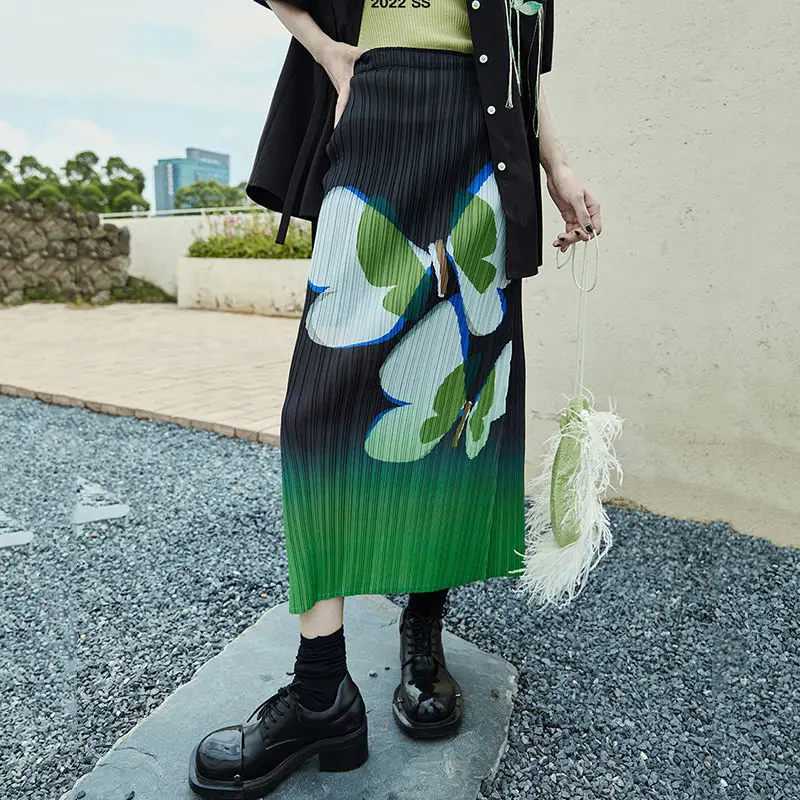 

Y2K Butterfly Print High-waist Pleated Women Skirt Japanese Harajuku Vintage Aesthetic Grunge Long Skirts for Women