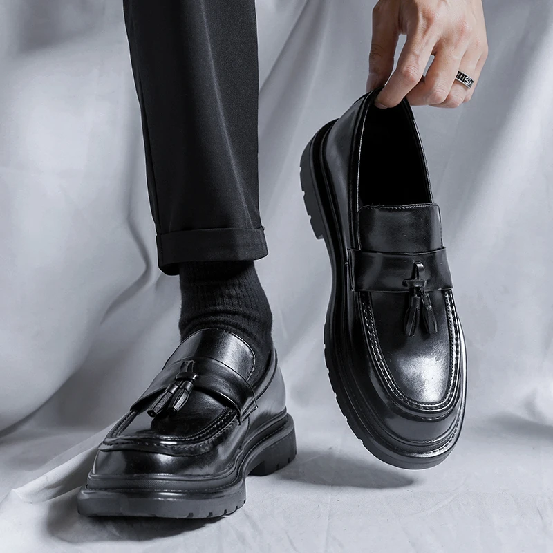 New Men Tassel Loafers PU Leather Formal Shoes Elegant Dress Shoe Simple Slip  On Man Casual Footwear Loafers Large Size 48 H292 - AliExpress