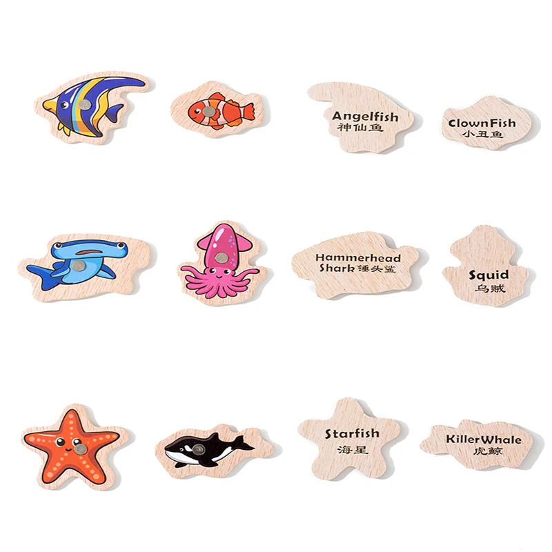 Fishing montessori toys Montessori Wooden For Children Magnetic Marine Life Cognition Fish Games Parent-Child Interactive Educational Toy