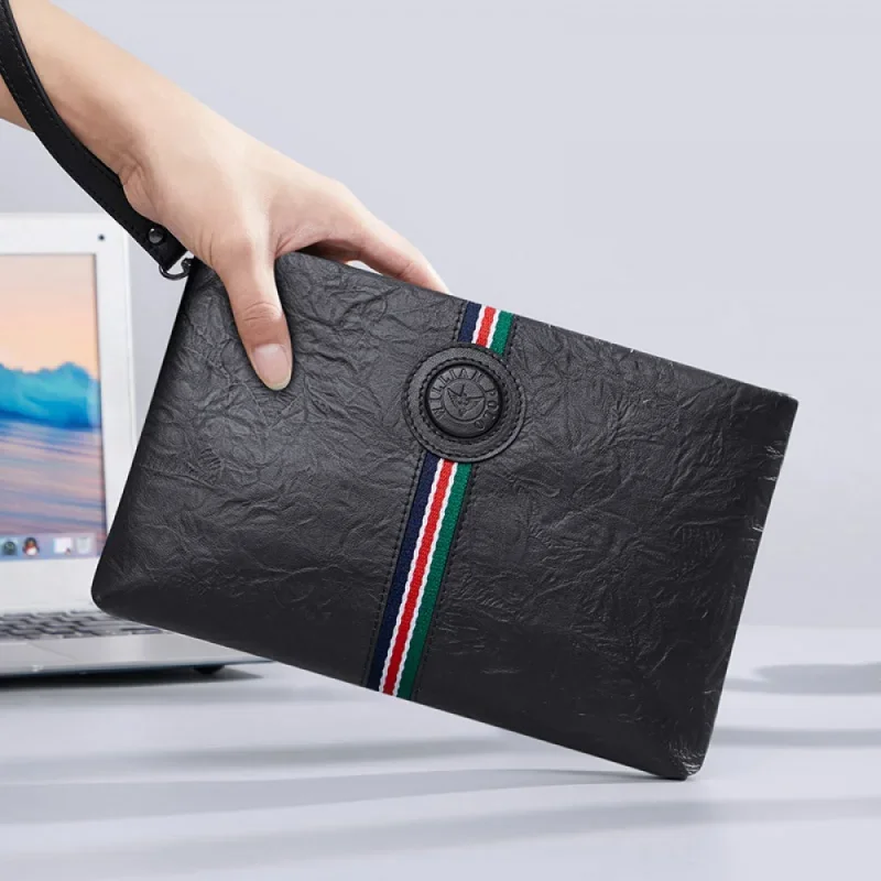 

Emperor Paul New Men's Classic Fashion Business Elegant Maple Leaf Pattern Cowhide Clutch Envelope Package