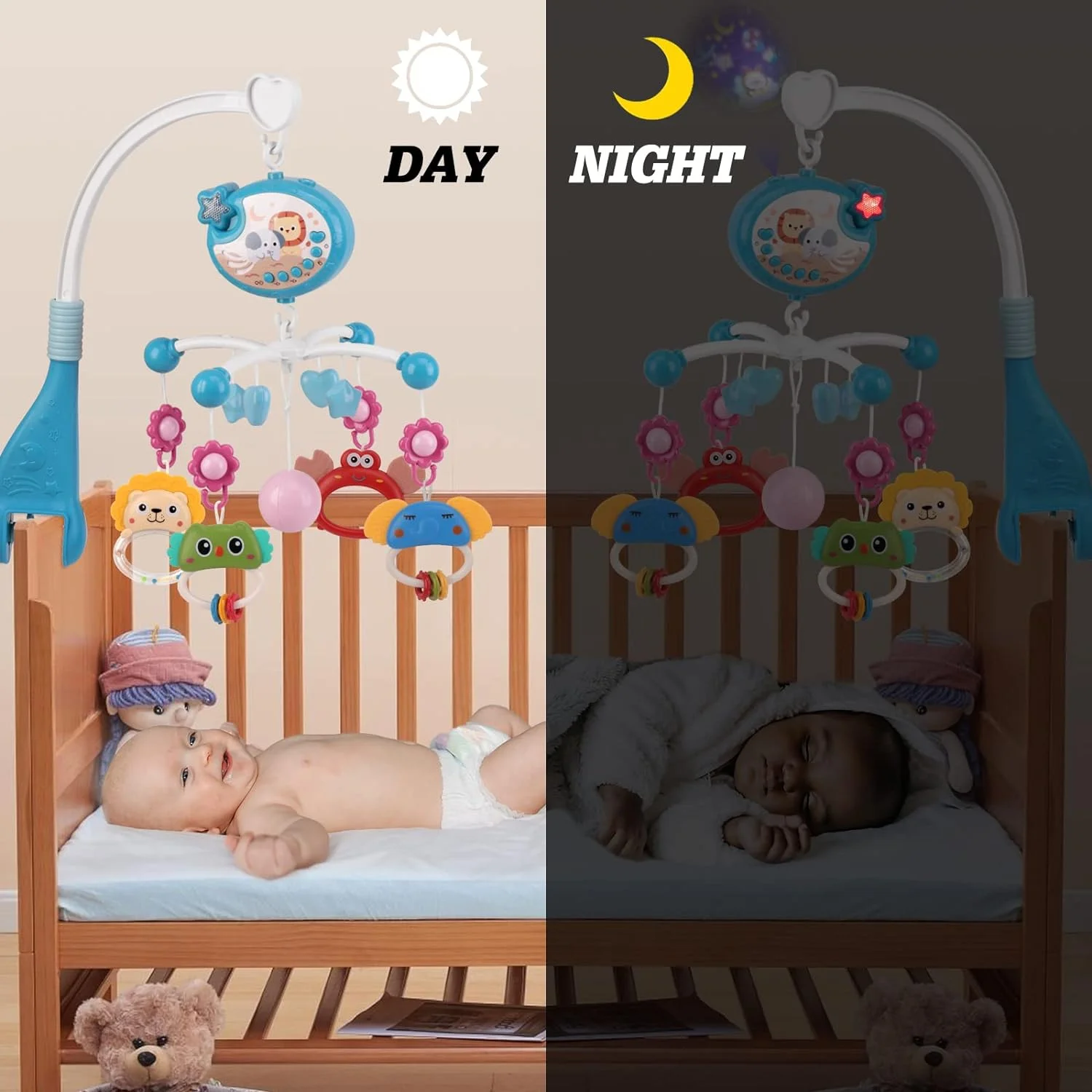AnGku Hanging Baby Bed Bell Music & Light Mobile Crib Toys For Newborn Montessori Rattles Cradle Baby Toys For 0-12 Months