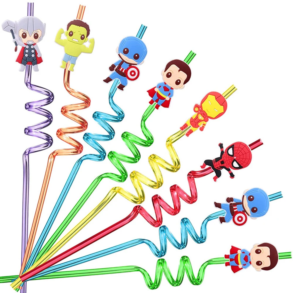 

8pcs/Pack Marvel Avengers Theme Party Juice Straw Children's Birthday Party Spider Man Straw Decoration Baby Shower Toy Gift