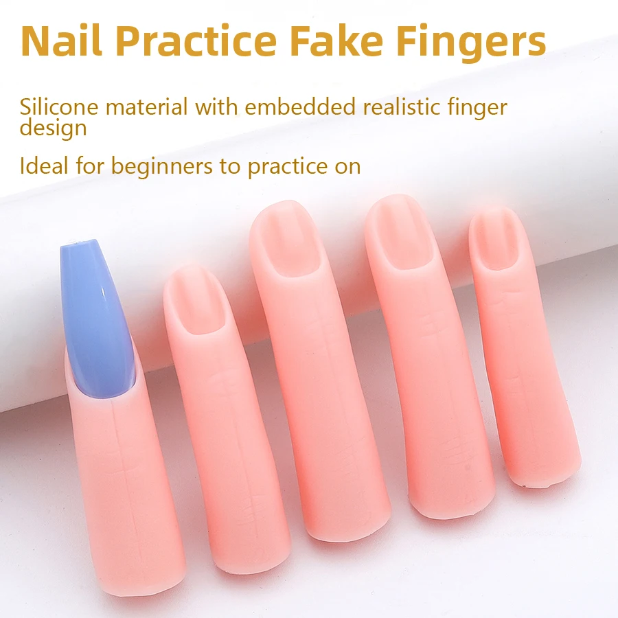 5Pcs Nail Art Practice Set Silicone Finger Tips for Nail Extension Training Manicure Design Tool