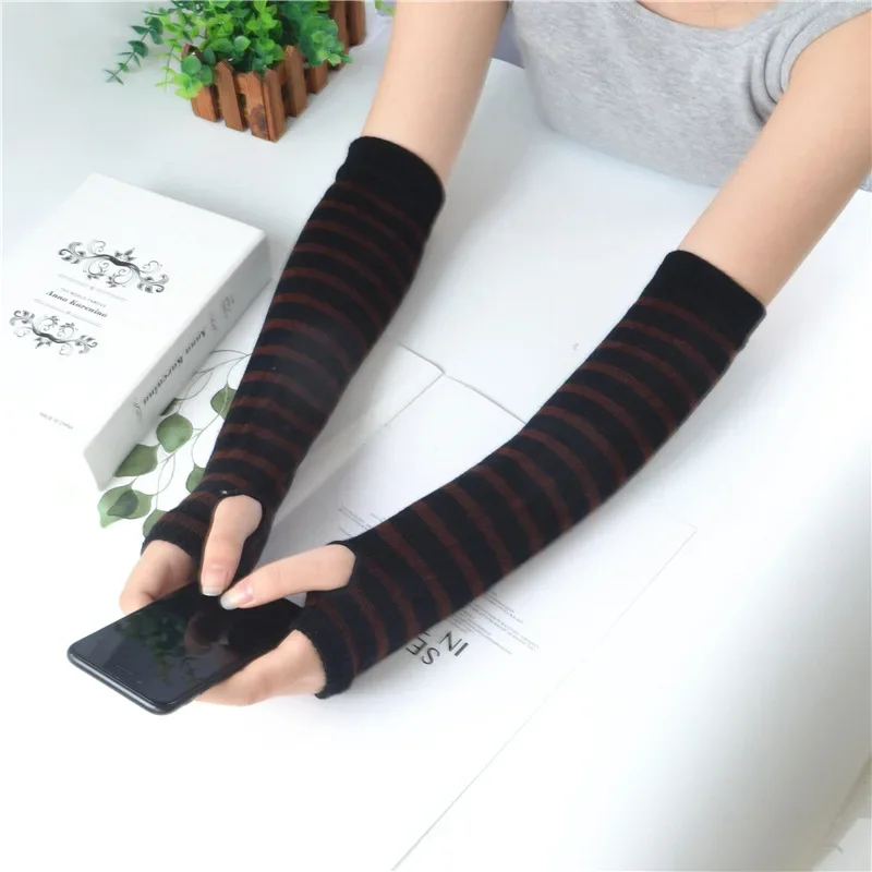 Winter Warme Lange Ärmel Handschuhe für Mann Frauen Fingerlose Streifen Hip-Hop Gestrickte Ellenbogen Fäustlinge Elastische Outdoor Wärmer Arm lolita – Detail 8
