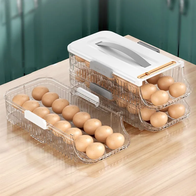 Egg Holder for Refrigerator 24 Grid,Drawer Type Egg Storage Box Plastic Egg  Fresh Storage Container Egg Organizer Case for Fridge