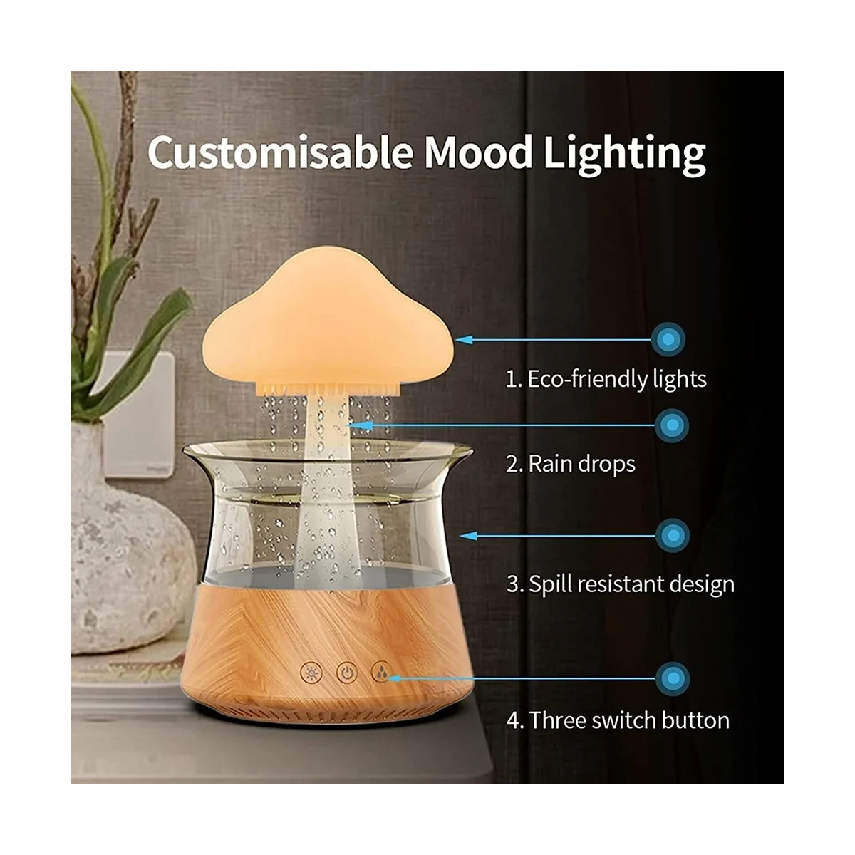 

Rain Humidifier Diffuser with 7 Colors Night Lights, Essential Oil Aroma Therapy Diffuser with Remote Control