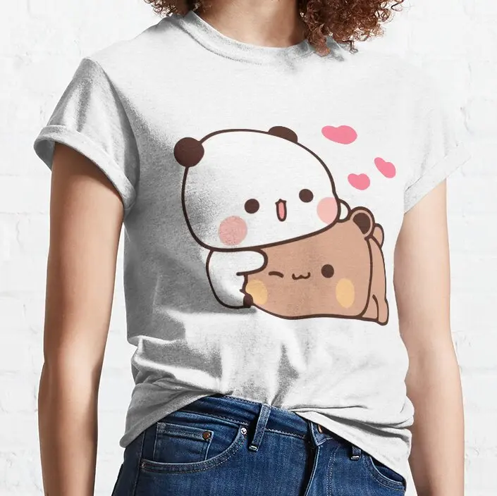 

Panda And Brownie Bear Couple T-Shirt white t-shirts for women Woman fashion black t-shirts for women