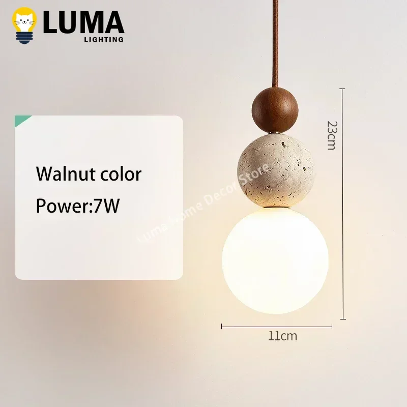 Luma Cream Style Yellow Travertine Pendant Lights, Nature Stone Wood Hanging Lamps for Bedroom Bedside Restaurant Kitchen Island 4