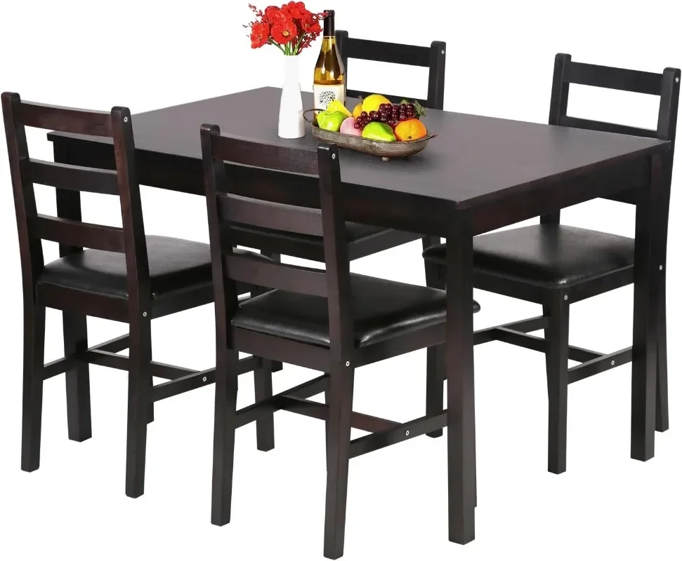

FDW кухонный стол и стулья для 4 обеденных столов, деревянные элегантные кухонные наборы для небольшого пространства, темно-коричневый