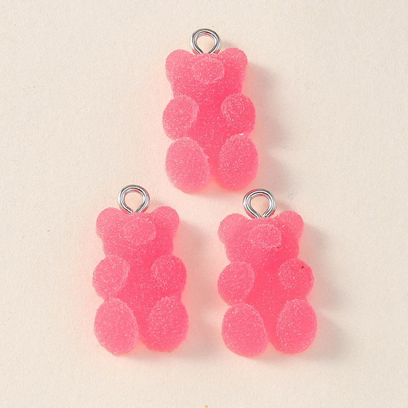 7 Color Colorful Bear Charms Resin Glitter Candy Color Gummy Bear Pendant Necklace Bracelet Keychains DIY Accessory 20Pcs