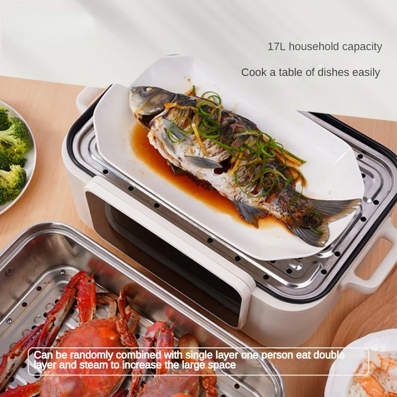 220V Stainless Steel Electric Food Steamer 3 Layers Steaming Pot Multi Cooker Home Electric Hot Pot 3