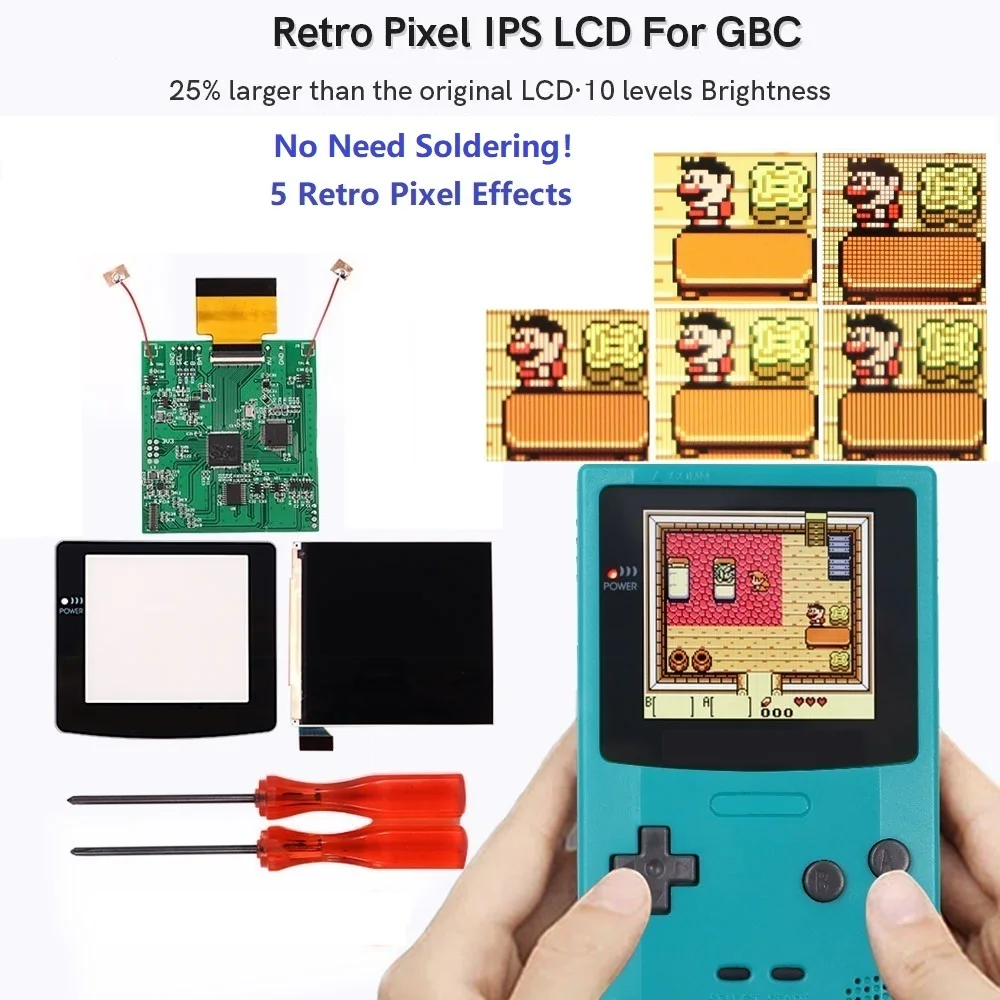 

Easy To Install 3.1" IPS High Brightness LCD Screen For Nintendo Gameboy Color IPS GBC LCD. Support 5 Retro Pixel Effects