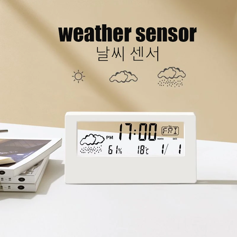 

Thermo-Hygrometer Clock Creative Weather Display Electronic Alarm CLock Desktop Table Decor For Living Room Bedroom