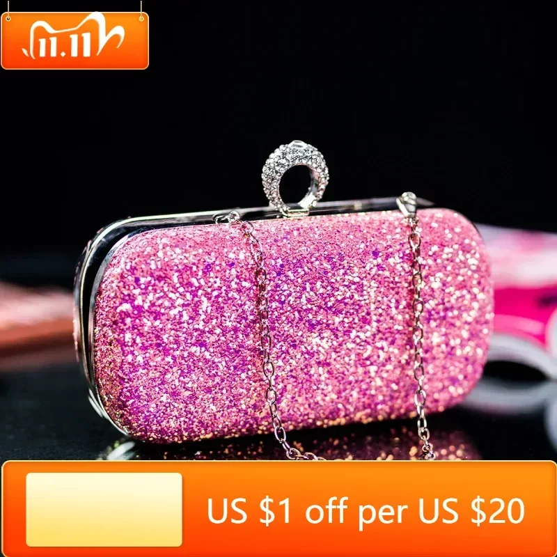 

Evening Clutch Purse Women Pink Bling Sequins Handbags 2023 New Fashion Designer Luxury Phone Bag Crossbody Small Designer Bag