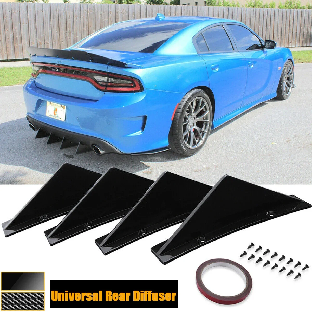 Universale Per Dodge Challenger Charger Se Srt 2000-2022 Paraurti Posteriore Diffusore Per Labbra Shark Fins Spoiler Body Kit Accessori Per Auto