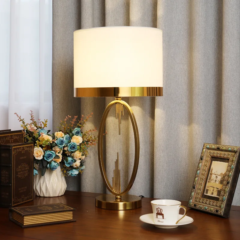 

Metal tube LED table lamp Nordic living room home decoration lamp fabric bedroom lamp home decoration table lamp E27