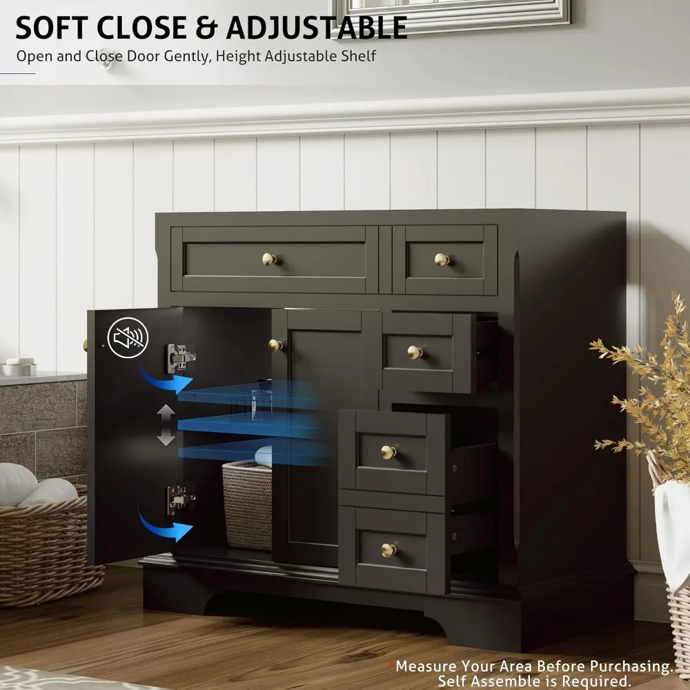 Bathroom Vanities with Sink Combo Set, Retro Freestanding Bathroom Storage Cabinet with Arch Feet, Soft Closing Hinges